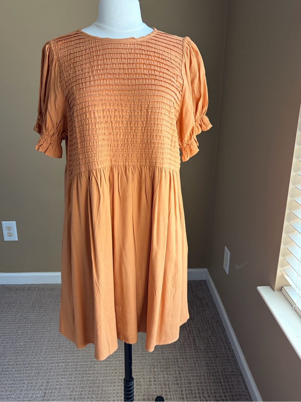 BaeVely Apricot/Terracotta Babydoll Dress, Large NWT Fall Prairie Cottagecore